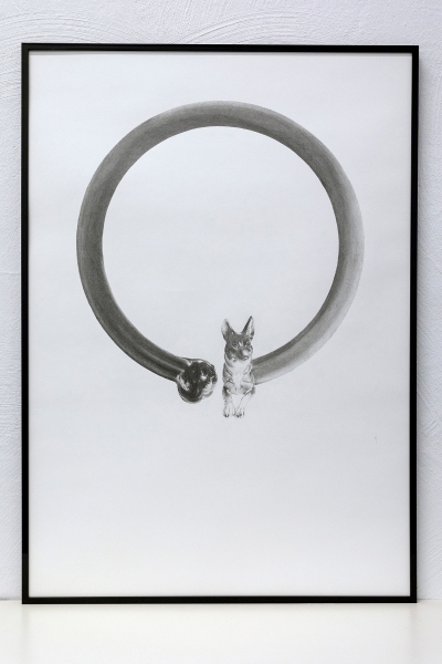 吳權倫「牧羊犬與其他 」創作作品：《Hoop Jump》，紙、鉛筆，84X59.4 cm，2018